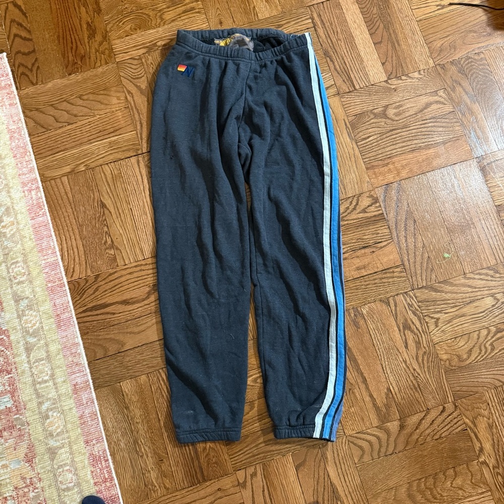 Aviator Nation 5 stripe navy sweatpants with Blue Stripe